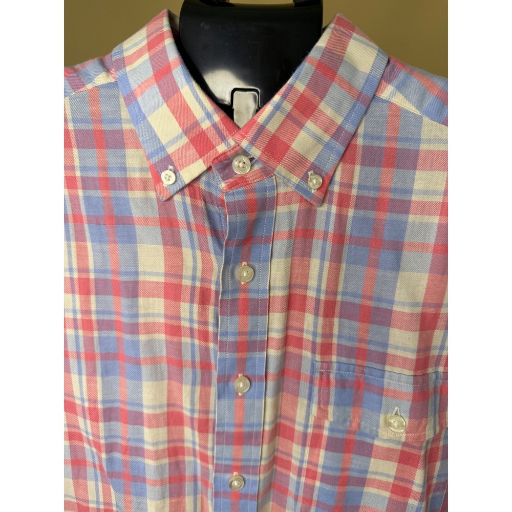 Vineyard Vines Slim Fit Crosby Shirt Mens Large Plaid‎ Cotton Linen Red Blue L